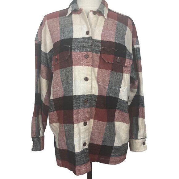 Closed Blouse Kyra Checked Cotton Flannel Mahogany Oversized Small Pleated Back - Picture 1 of 9